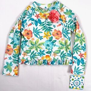 NWT LITTLE ME Toddler Girls' UPF‎ 50+ Tropical Floral Rash Guard w/ Applique 24M